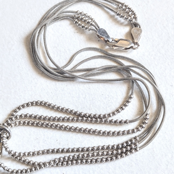 Vintage 925 Sterling Silver Live Laugh Love Circle Multi Chain Necklace Karibou - Picture 4 of 9